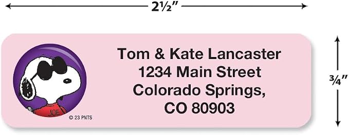 Colorful Images Peanuts Return Address Labels | Snoopy, 250 Count, Self-Adhesive (Dispenser/ Wiout Dispenser) , Customize with Name & Shipping Address