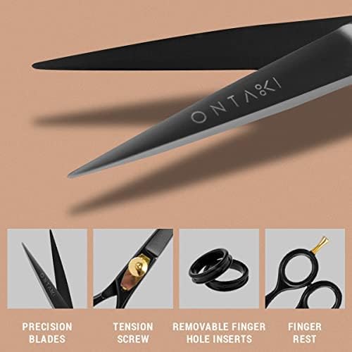 Ontaki Beard & Mustache Scissors for Men - 5.5" Japanese Steel, Black | Precision Sharp Blades, Ergonomic Finger Rest & Adjustable Tension Screw for Perfect Trimming - Beard Grooming Scissors
