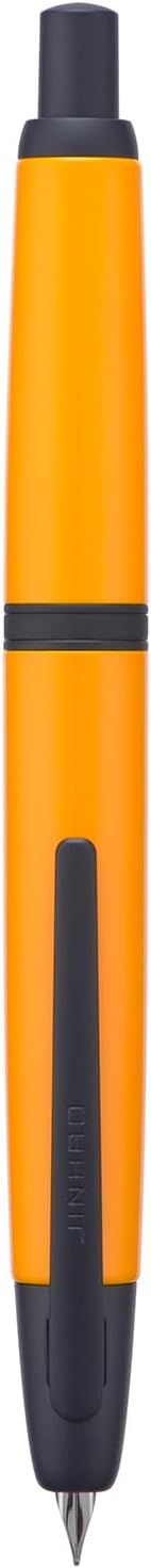 Jinhao 10 Press Fountain Pen with Box, Orange Retractable Extra Fine Nib with Ink Converter Set (Black Clip)