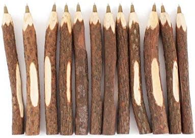 SKKSTATIONERY 12 Pcs Real Wooden Ballpoint Pens, Branch Ballpoint Pens, Hand Made Wood Ballpoint Pen, School Supplies 5" Long, Black Ink.