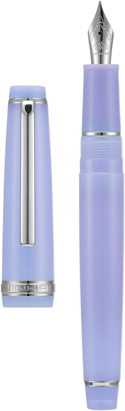 Jinhao 82 Acrylic Fountain Pen, Iridium Bent Nib with Ink Converter, Transparent Purple Classic Design Calligraphy Pen (Silver Trim)