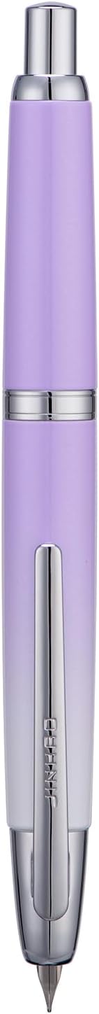 Jinhao 10 Press Fountain Pen with Box, Gradient Light Purple Retractable Medium Nib with Ink Converter Set (Silver Clip)
