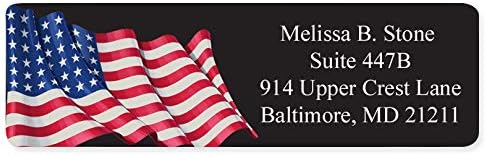 Metallic Prismatic American Flag Rolled Address Labels with Elegant Plastic Dispenser