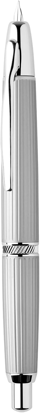 erofa Majohn A1 Retractable Fountain Pen with Box, Press Extra Fine Nib Metal White Stripe Ink Pen with Converter Writing Set (With Clip Version)