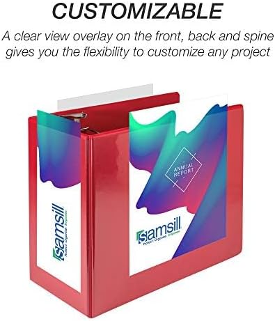 Samsill Durable 6 inch 3 Ring Binder, Locking D Ring Binder, Customizable Clear View Cover, Red, Holds 1225 Pages