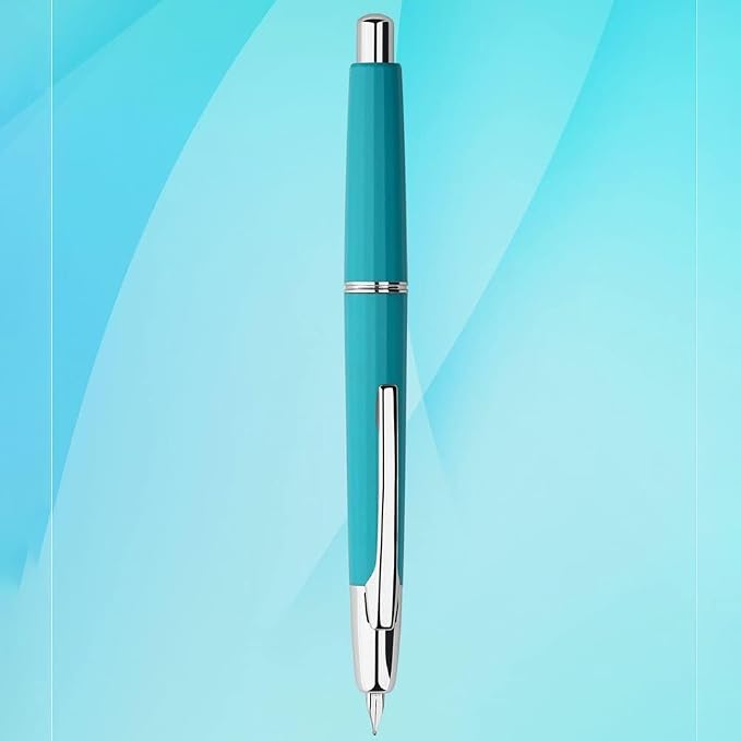 erofa Majohn A2 Press Fountain Pen Extra Fine Nib with Box, Retractable Lake Blue Resin Ink Pen with Converter Writing Set (Silver Clip Version)