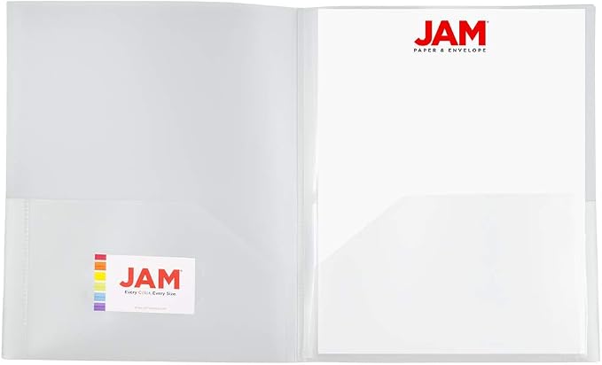 JAM PAPER Heavy Duty Plastic Multi Pocket Folders - 6 Pocket Organizer - Clear - 2/Pack
