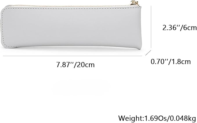 Faux Leather Pencil Case Slim Pencil Pouch Durable Zipper Stationery Bag Small Travel Use（Gray/FL）