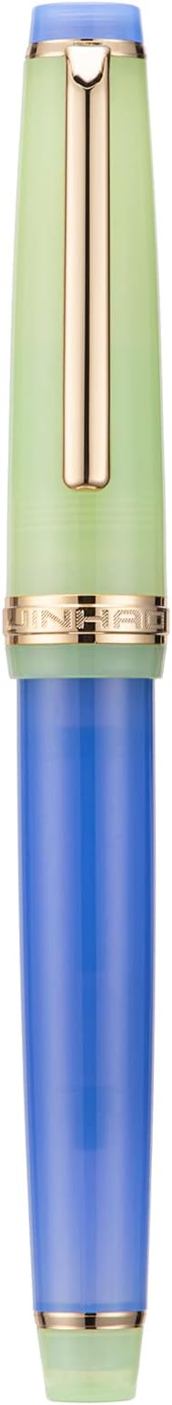 Jinhao 82 Acrylic Fountain Pen, Iridium Bent Nib with Ink Converter, Vintage Cornflower Blue Contrast Color Classic Design Smooth Writing Pen (Gold Trim)