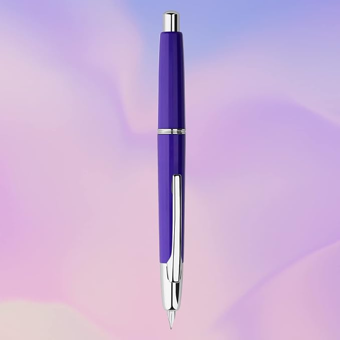 erofa Majohn A2 Press Fountain Pen Extra Fine Nib with Box, Retractable Purple Resin Ink Pen with Converter Writing Pen Set (Silver Clip Version