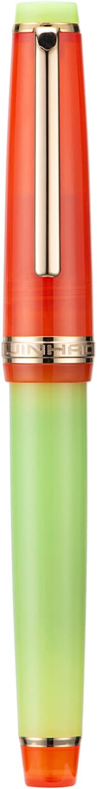 Jinhao 82 Acrylic Fountain Pen, Iridium Fine Nib with Ink Converter, Morandi Orange Red Contrast Color Classic Design Smooth Writing Pen (Gold Trim)