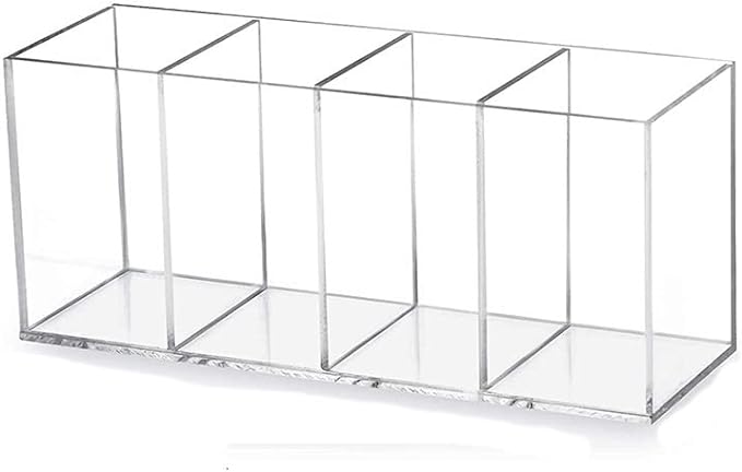 HSYMQ Acrylic Pen Holder 4 Compartments Clear Pencil Holder Organizer Makeup Brush Holder