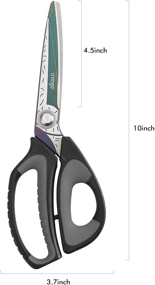 LIVINGO 10" Heavy Duty Multipurpose Shears for Shop & Garden (Black/Grey) | Forged Stainless Steel With Titanium Coating Cuts Fabric, Cardboard, Pruning Branches, Household Materials, Rust-resistant