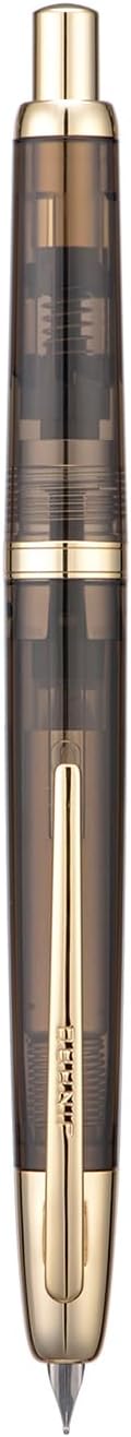 Jinhao 20 Press Retractable Fountain Pen Medium Nib with Converter Resin Writing Gift Pen, Transparent Black with Golden Clip
