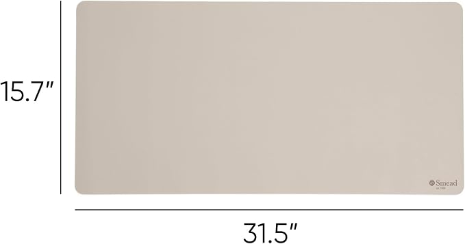 Smead Desk Pad, Vegan Leather Desk Mat with Non-Slip Faux Suede Backing, Perfect Desk Organizer for Office Decor, 31.5” x 15.7” Medium, Sandstone (64831)