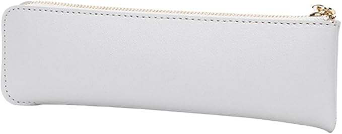 Faux Leather Pencil Case Slim Pencil Pouch Durable Zipper Stationery Bag Small Travel Use（Gray/FL）
