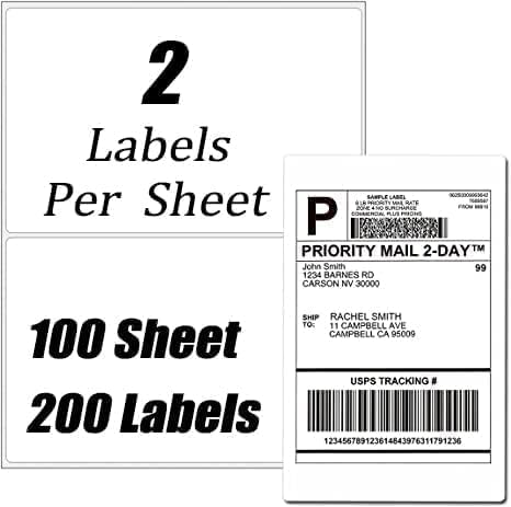 200 Half Sheet Self Adhesive Shipping Labels 100 Sheets, 8.5" x 5.5" Address Labels Laser/Ink Jet White Blank (100 sheets-200 Count) | 100 Sheets, 8.5" x 5.5" Address Labels Laser/Ink Jet White Blank (100 sheets-200 Count)