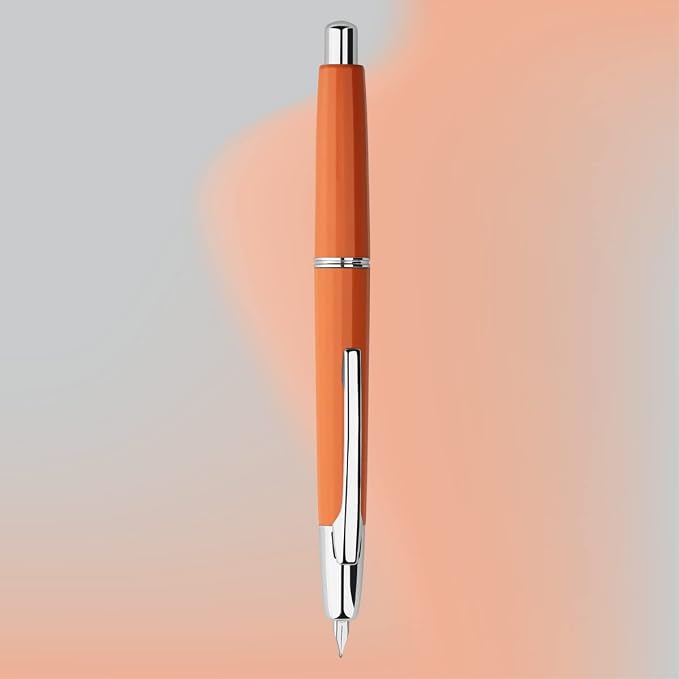 erofa Majohn A2 Press Fountain Pen Extra Fine Nib with Box, Retractable Orange Resin Ink Pen with Converter Writing Pen Set (Silver Clip Version