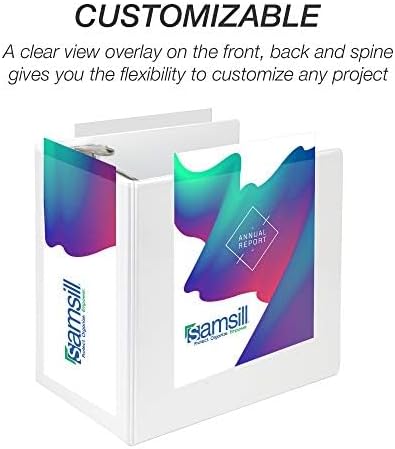 Samsill Durable 6 inch 3 Ring Binder, Locking D Ring Binder, Customizable Clear View Cover, White, 2-Pack, Holds 1225 Pages