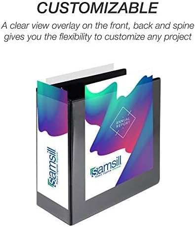 Samsill Durable 5 Inch 3 Ring Binder, D Ring Binder, Customizable Clear View, Black, Holds 1070 Pages