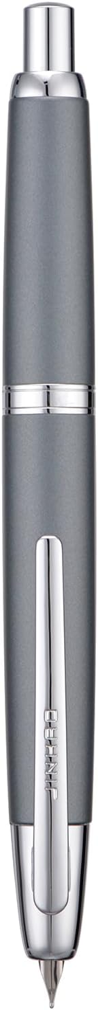 Jinhao 10 Press Fountain Pen with Box, Metal Gray Retractable Fine Nib with Ink Converter Set (Silver Clip)