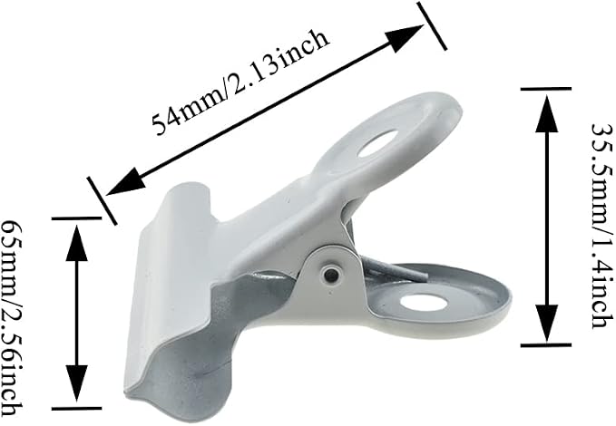 HAHIYO 2.5inch White Bulldog Clips Metal File Hinge Binder Clips Clamps Save Space Strong Spring Jaws Rock Solid Grip Book Lay Flat Deburred Edge for Hang Photos Wall Grid Dog Food 9PCS