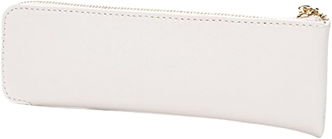 Faux Leather Pencil Case Slim Pencil Pouch Durable Zipper Stationery Bag Small Travel Use（Beige/FL）