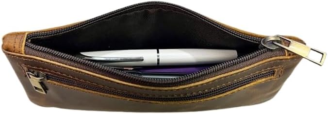 Vintage Leather Pencil Case Pouch, Pen Pouch for Work & University, for Men,Women/Leather Pencil Cases for Adults Perfect for Office/Tool Pouch Zipper Bag, Small Tool Bag 8"X4"