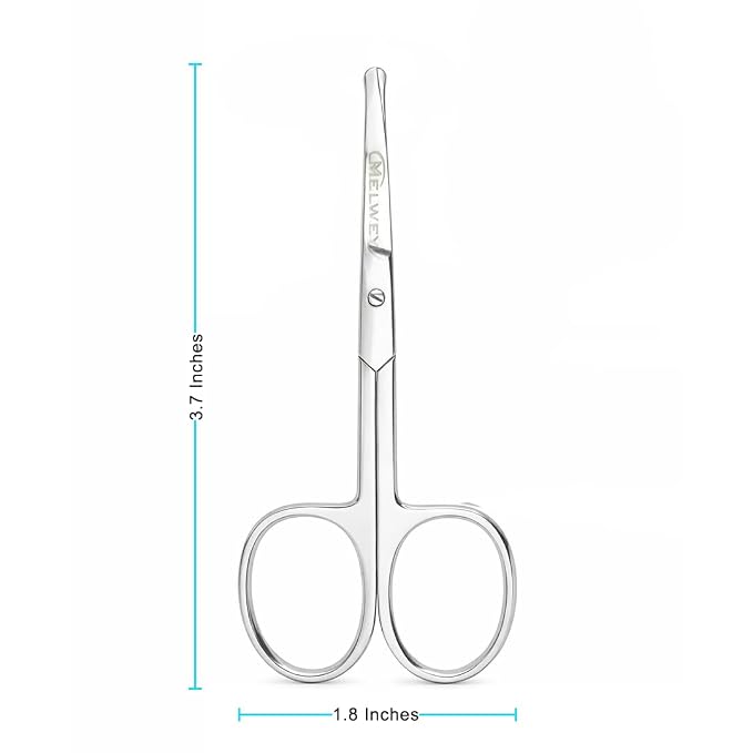 Rounded Stainless Steel Small Facial Hair Scissors, 3.7 Inches - Rounded Tip Scissors for Nose Hair, Mustache, Beard, Eyebrows, Eyelashes & Baby Nails