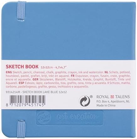 Talens Art Creation Sketchbook, Lake Blue, 80 Sheets, 4.7 x 4.7 in | Hard-Bound Pocket Notebook, 140 GSM/94 lbs Paper, Acid-Free Cream Blank Paper, Ribbon Bookmark, and Elastic Closure
