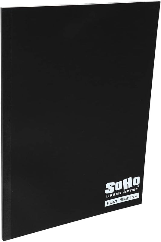 SoHo Urban Artist Tape Bound Lay Flat Sketch Book, Black Cover, 9x12 4 Pack, 30 Sheets Each (120 Total), Smooth Mixed Media Sketchbook, 71lb. (106 GSM) Paper Travel Art Journal, Soft Cover