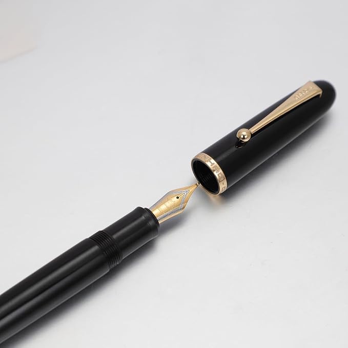 Jinhao 9016 Fountain Pen Fine Point, Dadao Series Black Acrylic Heartbeat Nib with Large Converter for Writing, Signature and Calligraphy
