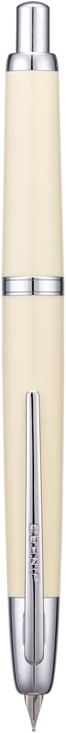 Jinhao 20 Press Fountain Pen, Ivory White Retractable Fine Nib with Ink Converter Set (Silver Clip)