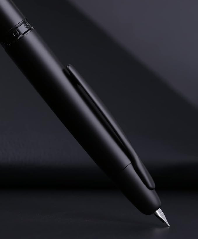 erofa Majohn A1 Press Fountain Pen with Box, Retractable Extra Fine Nib Metal Matte Black Ink Pen with Converter for Writing