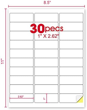 [500Sheet, 15000 Labels] 30 up Labels Address Labels 1" x 2-5/8" Sticker Paper for Laser/Ink Jet Printer Mailing Label 8.5"×11" White 30 per Sheet