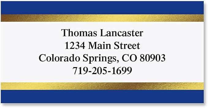 Blue and Gold Foil Border Return Address Labels - Set of 144 1-1/8" x 2-1/4" Self-Adhesive, Flat-Sheet Labels