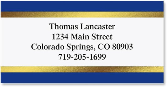 Blue and Gold Foil Border Return Address Labels - Set of 144 1-1/8" x 2-1/4" Self-Adhesive, Flat-Sheet Labels