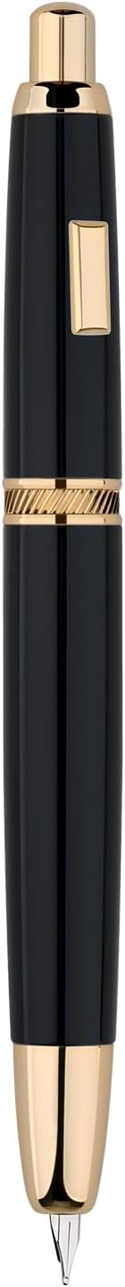 Majohn A1 Press Fountain Pen Fine Nib with Converter, Retractable Black Golden Writing Set (No Clip Version)