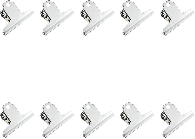 HAHIYO 3inch Silver Bulldog Clips Metal File Hinge Binder Clamps Save Space Strong Spring Jaws Rock Solid Grip Book Lay Flat Deburred Edge for Hang Photos Wall Grid Dog Food 10PCS