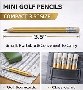 TH Golf 100pcs Golf Pencils, 4 Inch Mini Half Pencils with Eraser Sharpened Wood Mini Round for Schools Wedding Toddlers Home Corporate Multiple Colours (Gold)