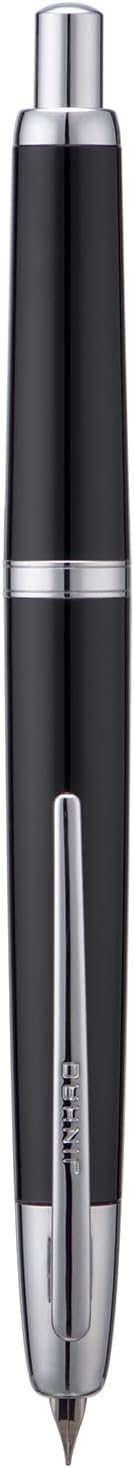 Jinhao 20 Press Fountain Pen, Piano Black Retractable Fine Nib with Ink Converter Set (Silver Clip)