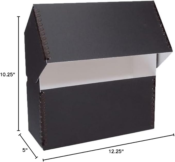 Lineco Archival Document Storage Box, Black, 12.5" x 10.5" x 5" | Letter-Sized, Metal Edge, Acid-Free Boxboard Case, Organize Files, Prints, Photos