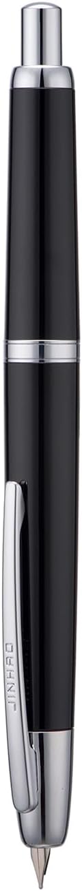 Jinhao 20 Press Retractable Fountain Pen Medium Nib with Converter Resin Writing Gift Pen, Vivid Black