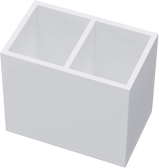 NIUBEE Acrylic Pen Holder 2 Compartments, White Pencil Organizer Cup for Countertop Desk Accessory Storage