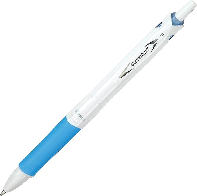 Pilot Acroball PureWhite Advanced Ink Refillable & Retractable Ball Point Pens with Blue Accents, Fine Point, Ballpoint Pens, Black Ink, 0.7mm, 12-Pack