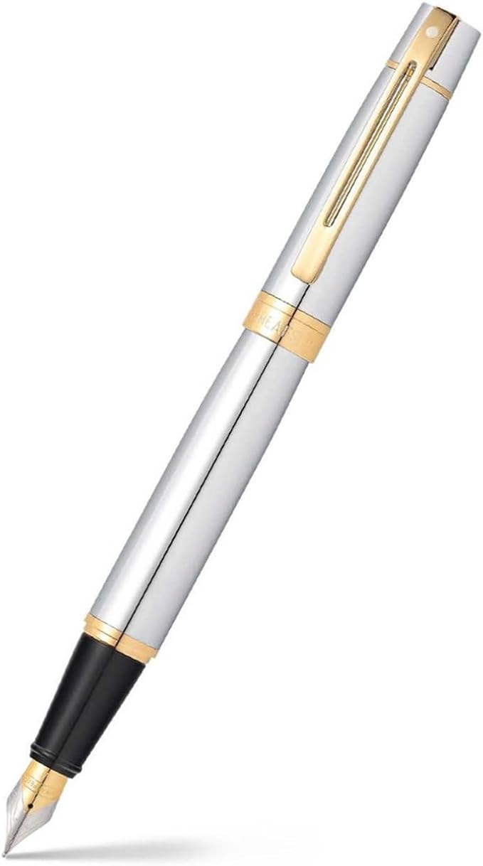 Sheaffer 300 Chrome Fountain Pen with Gold Tone Trim and Medium Nib