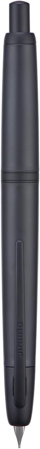 Jinhao 20 Press Fountain Pen, Matte Black Retractable Fine Nib with Ink Converter Set (Black Clip)