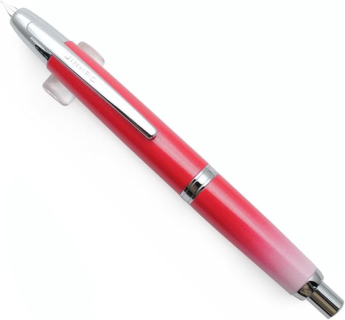 JINHAO 10 Press Fountain Pen, Retractable Metal Pen with Ink Converter (F Nib 0.5mm, Gradient Rose Red)