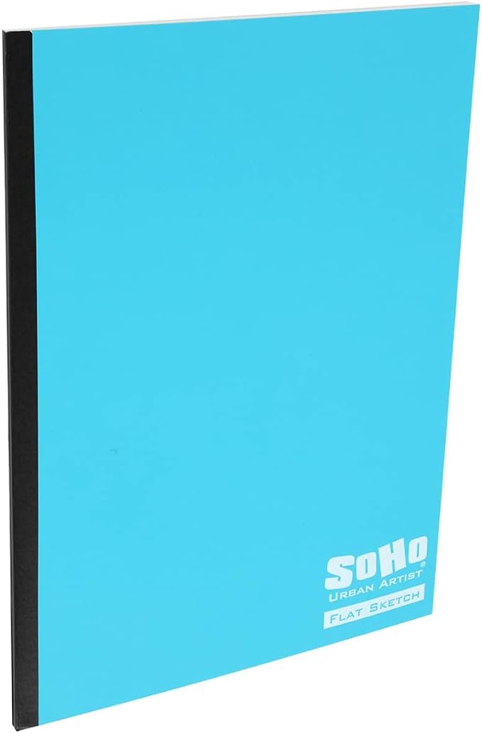 SoHo Urban Artist Tape Bound Lay Flat Sketch Book, Blue Cover, 9x12 4 Pack, 30 Sheets Each (120 Total), Smooth Mixed Media Sketchbook, 71lb. (106 GSM) Paper Travel Art Journal, Soft Cover