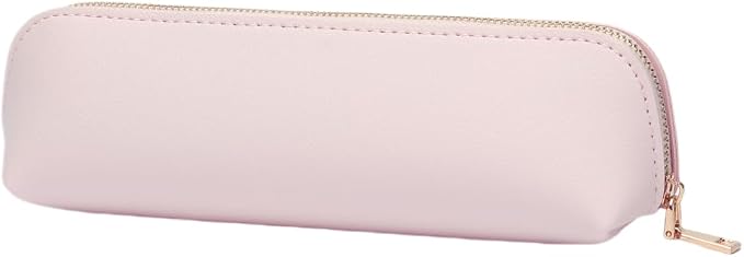 Pencil Case Small Pencil Pouch Slim (Pink, Faux Leather)